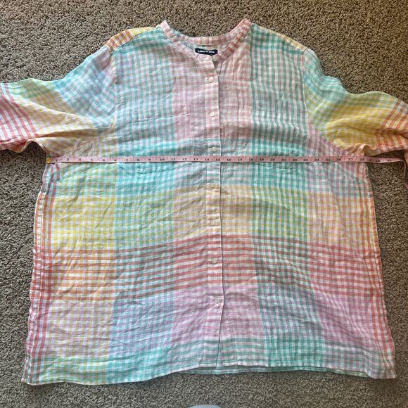 Lands' End rainbow plaid linen convertible sleeve button up shirt, size 3X - Picture 4 of 7